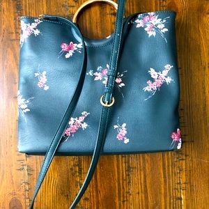 LC Lauren Conrad Navy Floral Crossbody Bag with gold handles.